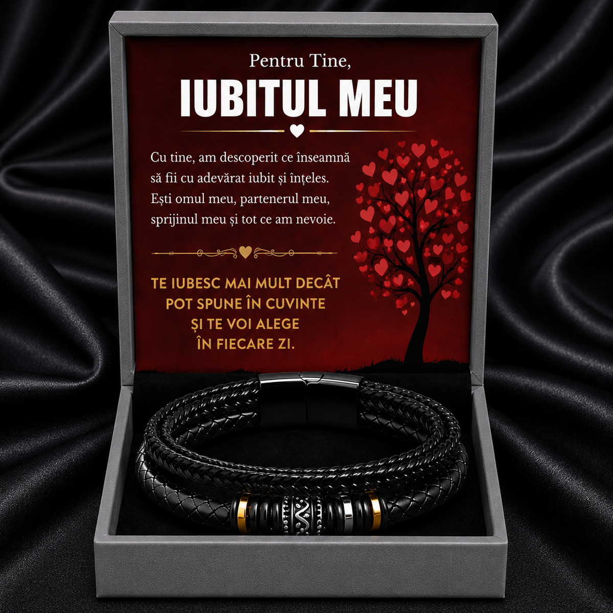 Cadou Iubit - Bratara din piele cu mesaj de Dragoste