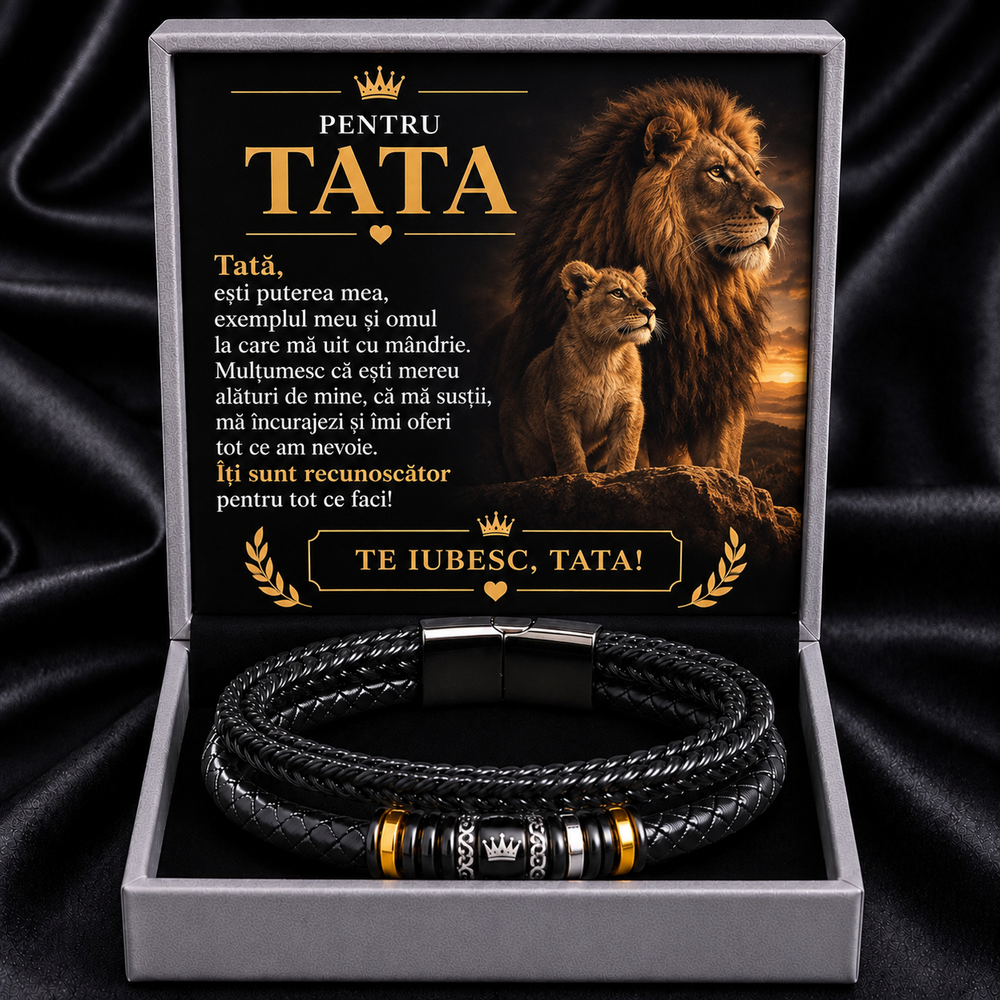 Cadou Tata - bratara din piele cu mesaj de Dragoste (Lion)