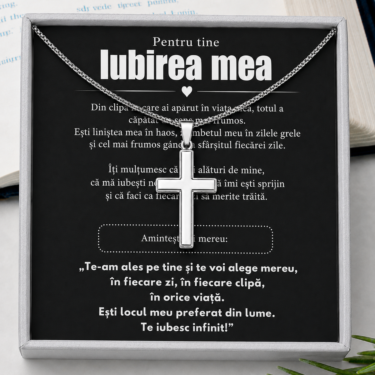 Cadou Iubit - Lantisor cu Cruce si mesaj de Dragoste