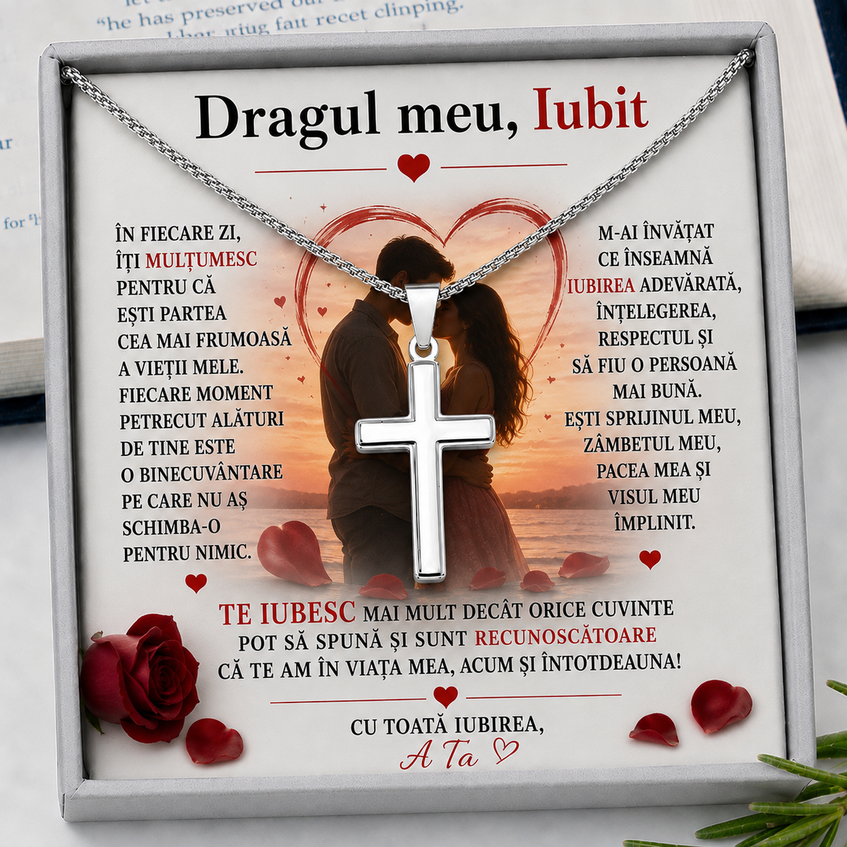 Cadou Iubit - Lantisor cu Cruce si mesaj de Dragoste