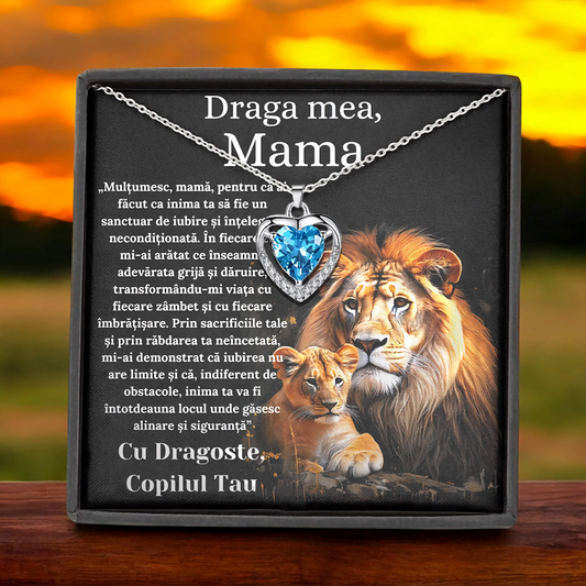 Cadou Mama – Colier Argint 925 cu Zirconiu și Mesaj de Dragoste Lion