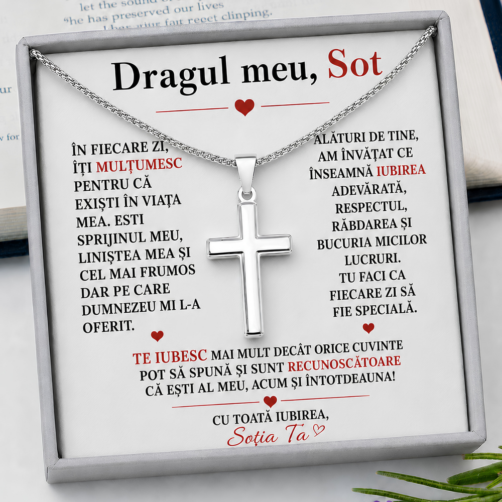 Cadou Sot - Lantisor cu Cruce si mesaj de Dragoste