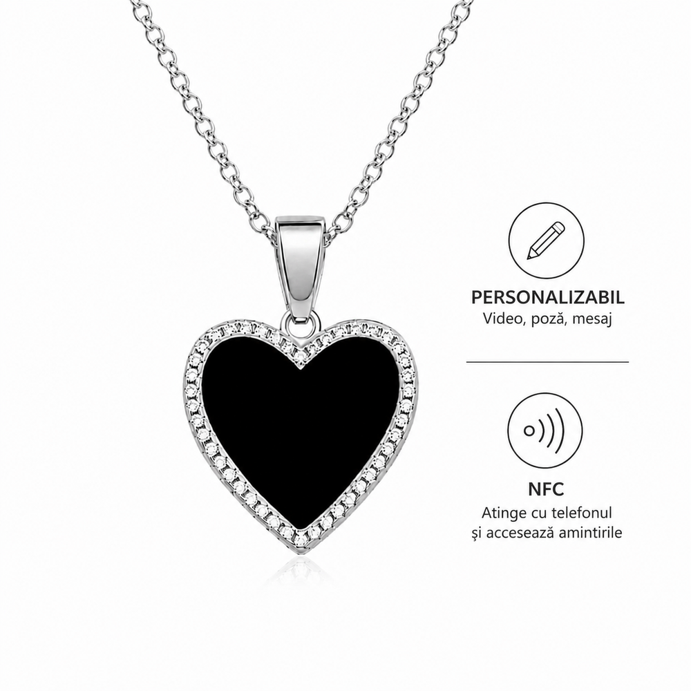 Cadou pentru Mama – Colier Inimă cu Zirconiu și Cip NFC Personalizat