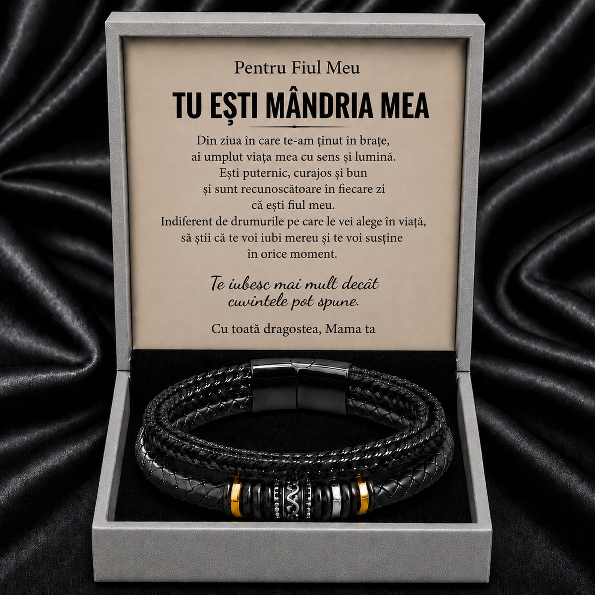 Cadou Fiu - bratara din piele cu mesaj de Dragoste