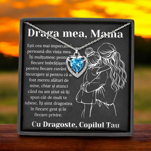 Cadou Mama – Colier Argint 925 cu Zirconiu și Mesaj de Dragoste