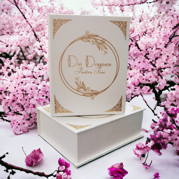 Set Cadou Colier din Argint 925 placat cu aur alb Rodiat, cutie deosebita in forma de carte cu mesaj emotionant in interior de la Mama pentru Fiica