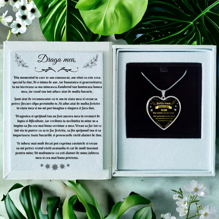 Set Cadou Colier Otel inoxidabil cu mesaj in interior motivational si cutie deosebita in forma de carte cu mesaj emotionant in interior de la Sot pentru Sotie