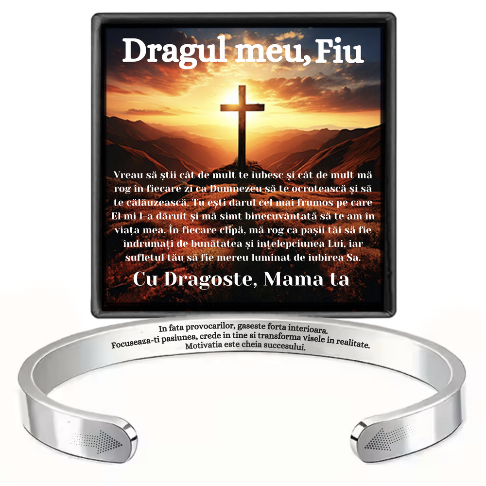 Cadou Fiu - Bratara din otel inoxidabil cu mesaj de Dragoste