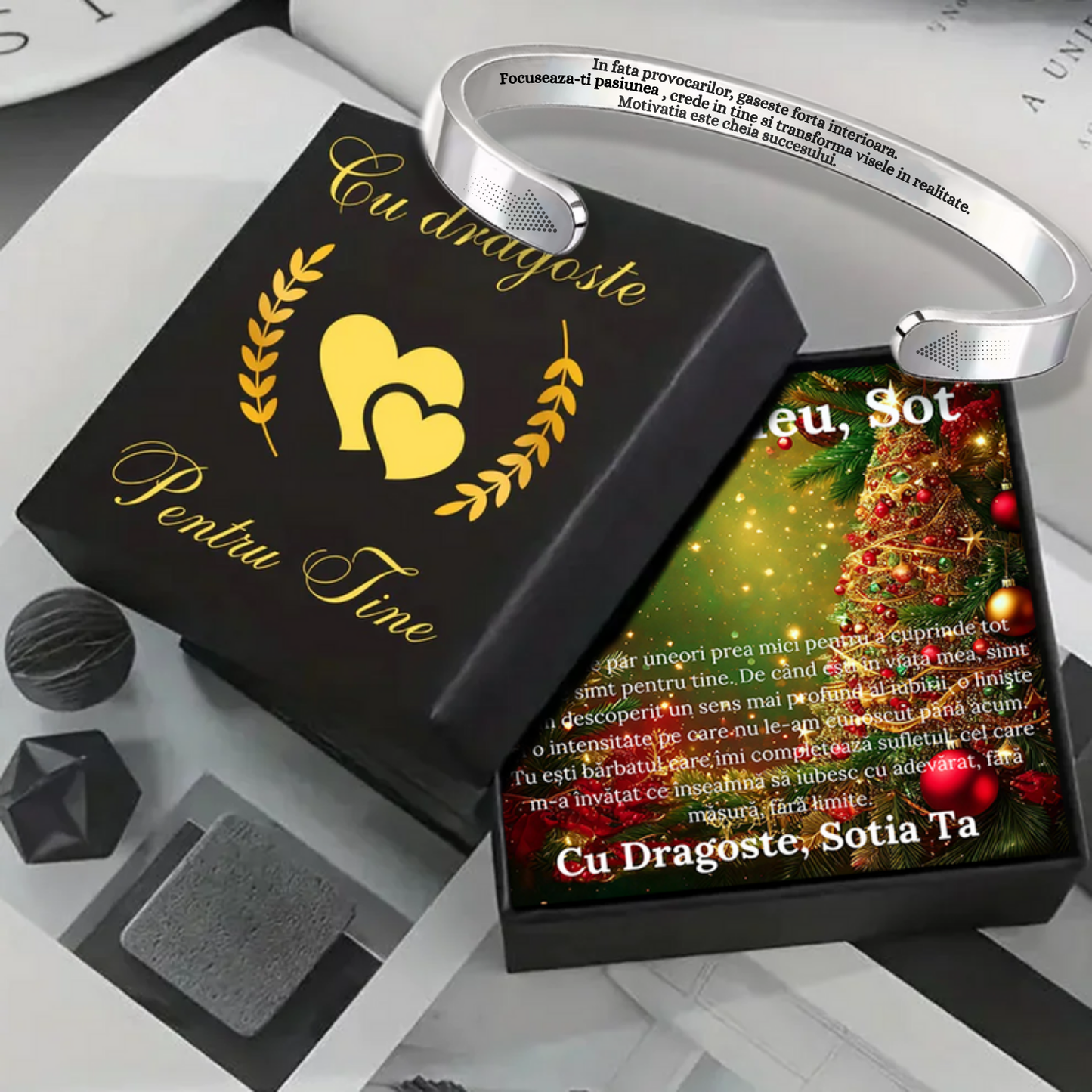 Cadou Sot - Bratara din otel inoxidabil cu mesaj de Dragoste