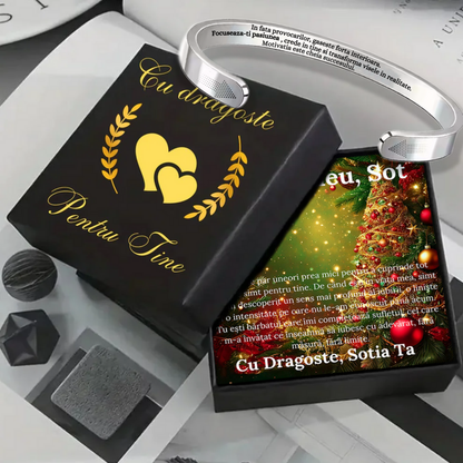 Cadou Sot - Bratara din otel inoxidabil cu mesaj de Dragoste