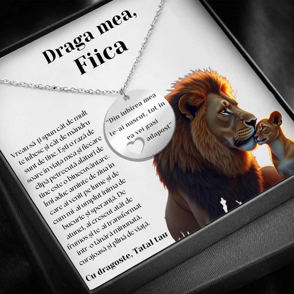 Set Cadou Colier Argint 925, cutiuta personalizata cu felicitare de iubire de la Tata pentru Fiica - "Din iubire te-ai nascut"